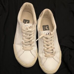 Veja White Leather Sneakers with Cream Accents